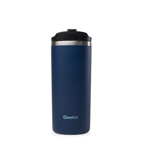 Qwetch - Travel Mug Isotherme -Bleu Marine 470Ml - Thermo Café & Thé En Inox - 6H Chaud Et 12H Froid - ÉTanche, Mug De Voyage-image