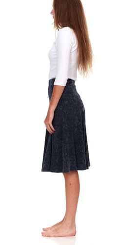 Womens/Teens Thin Ribbed Stonewash Denim Panel Midi Skirt with Elastic Waist Mutiple Lengths3