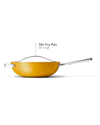 Caraway Non-Stick Stir Fry Pan - 12” Wok-Inspired Pan - Free From Forever Chemicals - High-Sloped Walls - Stainless Steel Handles - Marigold