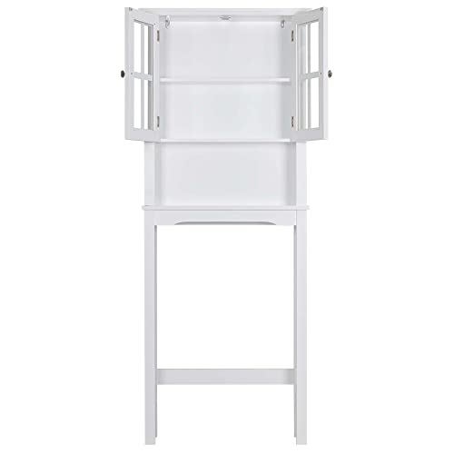 Spirich Bathroom Storage Cabinet Over Toilet, Over Toilet Storage Shelf Cabinet With Windowpane Glass Doors, Free Standing Space Saver Cabinet, White #TOP7