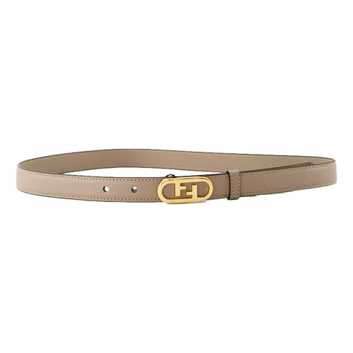 FENDI Women's Grey Skinny Calf Leather Belt, Gold Hardware FF Logo Size 80 cm (30 inches)