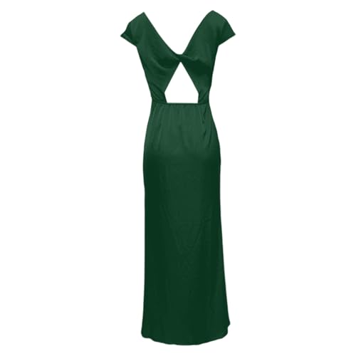 Robe mi-longue satin fluide col V dos nu avec détails ajustables