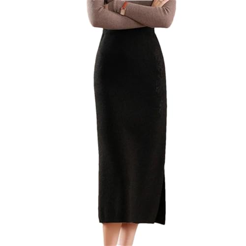 Women Winter Long Knitted Woolen Skirt Soft Fit Bodycon Half-Length Skirt Black M