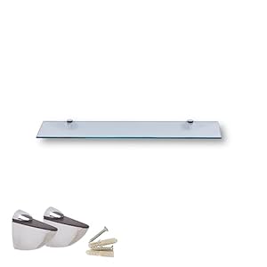 Euro Tische Glazen Wandplank met Helder Glas, Glazen Plank voor Badkamers, Heldere Doucheplank met 6mm ESG Veiligheidsglas en Metalen Beugels, Verschillende Maten (50 cm)