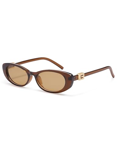 Retro Oval Sunglasses for Women with Small Faces, Vintage Cat-Eye Sun Glasses with Gold Accents AP3754