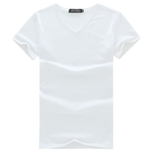 T-shirt slim en coton respirant homme col V blanc L