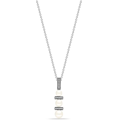 Image of LeCalla 925 Sterling Silver Pearl Necklace for Women | Pearl Pendant Necklace, CZ Adjustable Chain Necklace, Bridal Wedding Jewelry, Daily Wear Fashion Jewelry Gift for Women