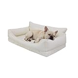 Favodormir Orthopädisches Hundebett,Wasserdicht Kunstleder Hundesofa-111x81cm für Grosse Hunde,Hundebetten mit Eierkisten-Schaum,Abnehmbarer Waschbar Hundekissen,rutschfeste Hundekorb,Beige