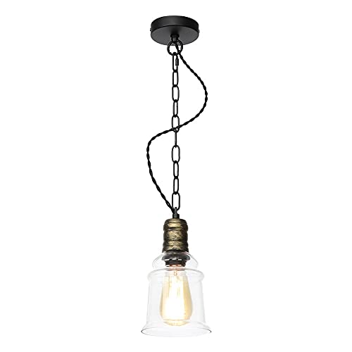 Suspension de plafond industrielle rétro en fer forgé avec nuance en verre pour cuisine
