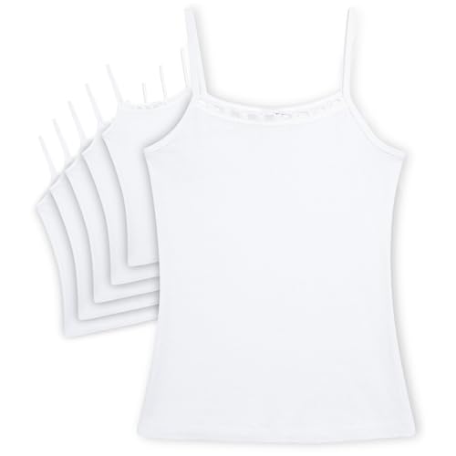 dELiA*s Toddler Girls Camisole - 6 Pack 100% Cotton White Tank Top - Spaghetti Strap Cami Undershirt for Girls (Sizes 2T-4T)