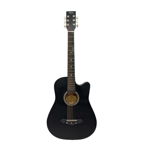 Image of Henrix 38C 38 Inch Cutaway Acoustic Guitar with Dual Action Truss Rod, Gigbag, Picks, String Set, Strap, Cloth & Ebook - Matte Black
