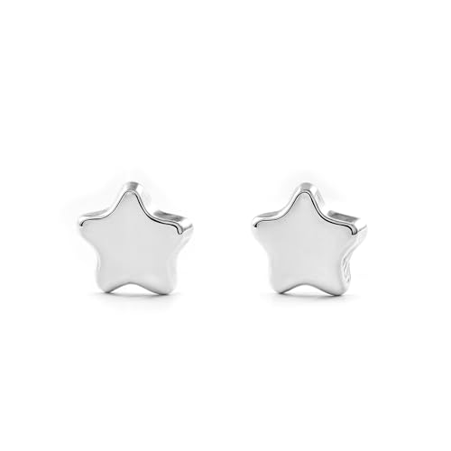 Pendientes Bebe o Niña Oro Blanco Estrella lisa brillo (9kts)   Estuche Regalo   Certificado de Garantía   Mondepetit