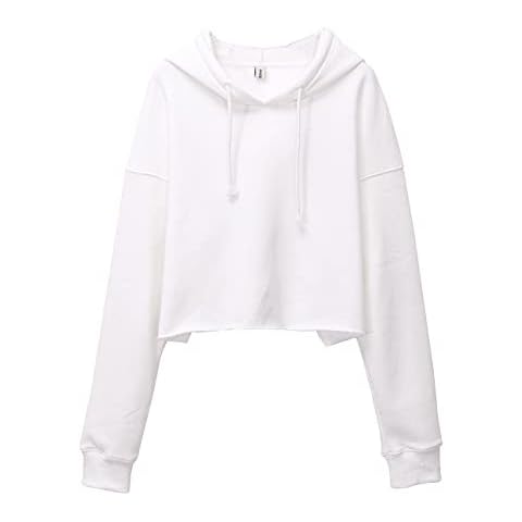 Amazhiyu Womens Fleece Cropped Hoodie Long Sleeves Winter Casual Sweatshirt with Hooded White, Medium Cover
