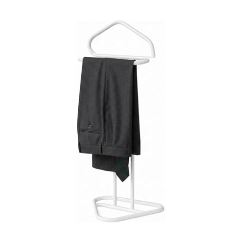 HOMEA Servo Muto da Camera in Metallo Indossatore Appendiabiti da Terra Salvaspazio - 43,5x36x110,5cm - Omino Porta Abiti con Design Moderno, Stand per Giacche, Pantaloni e Camicie (Bianco)