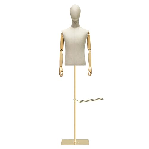 Maniqui Costura Hombre Ajustables con Perchero Torso de Maniquí con Soporte Maniquí Costura Profesional para Centros Comerciales, Tiendas de Ropa y Estudios(Gold,93.2x150-190cm)