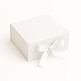 Caixa De Presente Premium Rígida Com Trava Magnética e Laço de Cetim (Branca, 20x18x8cm)