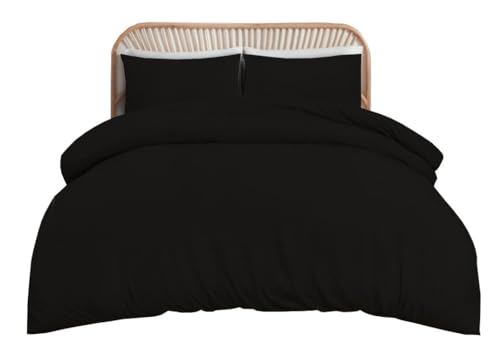 funky gadgets Double Duvet Set Soft Brushed Microfiber Plain Dyed Duvet Cover Sets with Pillow Cases- Bedding Quilt Cover Set (Black)