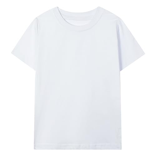 Image of HILEELANG Kids Boy Basic Plain Cotton T-Shirts Short Sleeve Crew Neck Summer Tees 4packs 6-12 Years