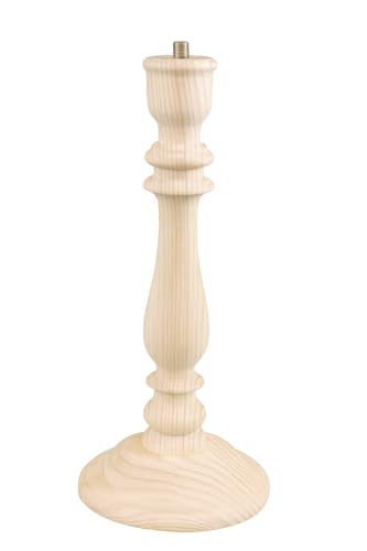 Lampada da tavolo tornito. In legno di pino massiccio. In grezzo, per dipingere. Dimensioni: altezza 29 cm. Diametro base: 12 cm.