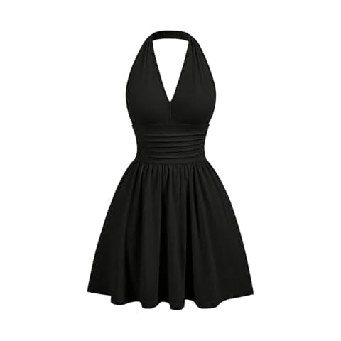 GORGLITTER Women's Flared Ruched Halter Mini Dress Cover