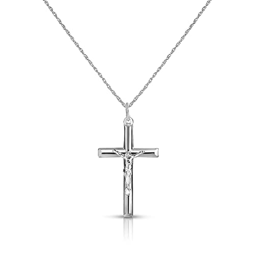 Savlano 925 Sterling Silver Crucifix Jesus Christ Cross Pendant Silver Rope Necklace Chain for Women & Men - Made in Italy