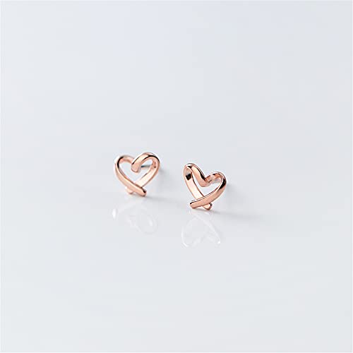 Minimalist Heart Sterling Silver Earrings for Women Girls Teens Charm Hollow Love Hearted Stud Tiny Small Cartilage Tragus Post Pin Hypoallergenic Pierced Ear Jewelry Birthday Mother's Gifts Rose-Gold Tone4