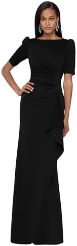 Xscape Women's 3/4 Sleeve Long Scuba Dress with Side Ruching
