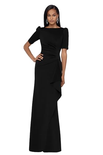Xscape Women's 3/4 Sleeve Long Scuba Dress with Side Ruching