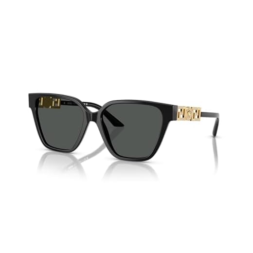 Versace Óculos de sol femininos armação preta, lentes cinza escuro, 56 mm, Preto, Large