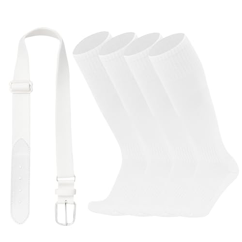 ZXOLDZX Kids Youth Baseball/Softball Socks and Belt Combo Set for Boys Girls (US Alpha One Size Regular White)