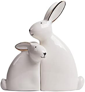 SEINHIJO 2pcs Sculpture Rabbit Statue Decor Geometric Bunny Ceramic Home Arts 15cm