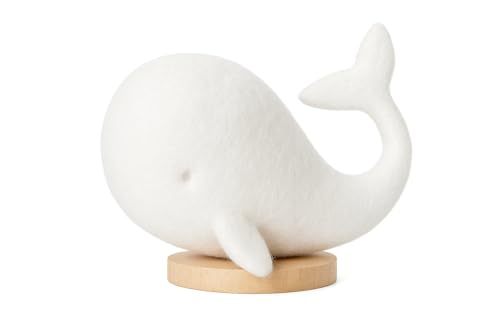 Genérico Escultura Decorativa de Ballena en Fieltro Blanco, Artesanal con Base de Madera, Estilo Nórdico Minimalista, Decoración para el Hogar