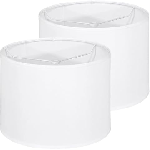 White Lamp Shades Set of 2, Drum Large Lampshades 13" Top x 13" Bottom x 10" High, Replacement Lamp Shades Natural Linen for Table Lamps Floor Lamps, Easy Assembly Required Cover