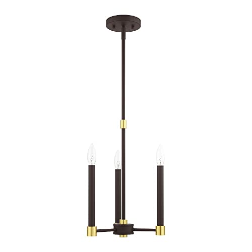 Image of Livex Lighting 46883-07 3 Light Bronze Chandelier, Bronze w /Satin Brass Accents