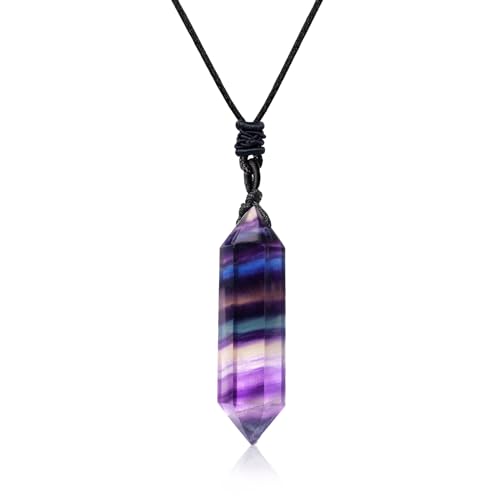 Apengshi Natural Healing Crystal Double Pointed Pendants Natural Crystal Quartz Necklace 6 Faceted Chakra Crystal Wand Energy Stone Necklace Pendant Meditation Balance Reiki Gifts