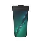 SPPONG Taza de viaje con estampado verde galaxia, taza de café térmica a prueba de fugas, termo de acero inoxidable aislado para bebidas frías y calientes