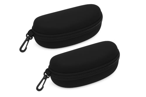 Image of Pack of 2 - Premium Hard Shell Sunglass Case for Men & Women | Black Zipper Eyewear Cover with Hook | Glasses & Goggles Case