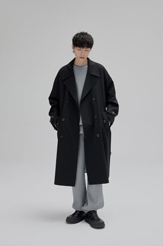 Mens Oversized Long Trench Coat Double Breasted Lapel Windproof Overcoat With Belt2