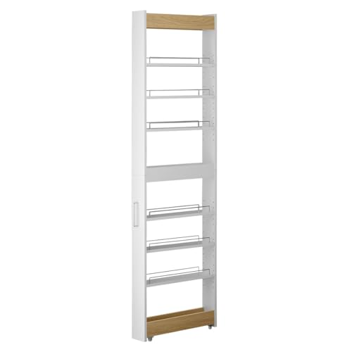 ぼん家具 [完成品] すき間収納 キャスター付き 幅10cm ワゴン ハイタイプ ストッカー スリムラック 調味料ラック サイドラック オーク×ホワイト