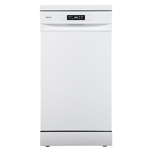 Hisense HS522E10W - Lavavajillas 45Cm, Libre Instalación, Clase E, CAPACIDAD 9, 1/2 Media Carga (Manual), Inicio Diferido, Lavado Rápido 30', Programa Eco, Integrable, Blanco