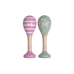 Kindsgut Rasseln aus Holz, 2er Set Musik Instrument für Babys und Klein-Kinder, ideal für unterwegs, dezente Farben und hochwertige Qualität, Dreiecke und Streifen