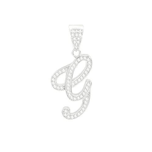 Bling Bling Ny 925 Sterling Silver Micro Pave Set Cz Initial Letter A-Z Cursive Script Pendant (Initial G) #TOP15