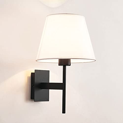  Applique da parete in ferro nero nordico Applique da parete in tessuto moderno Paralume in lino bianco Lanterna da parete a testa singola Lampada da parete semplice for interni for camera da letto Sog