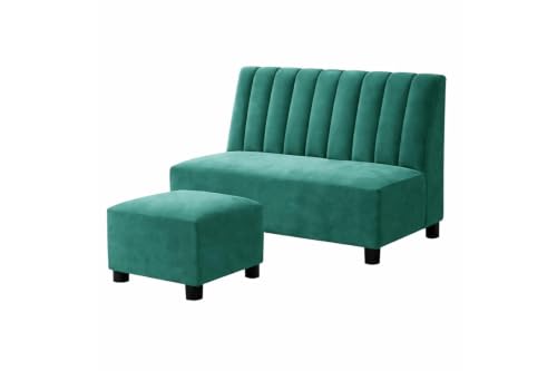 Image of Rosebell Two Seater Sofa with Ottoman Combo Two Seater Sofa Set with Matching Footrest for Living Room, Office & Guest Room - Green Color