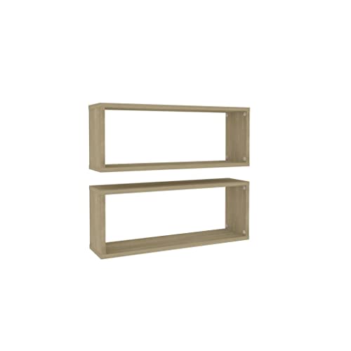 vidaXL Étagères Murales Cube 2 pcs, Supports Suspendus, Tablettes Flottantes, Meubles de Salon Salle de Séjour, Chêne Sonoma Bois d'Ingénierie