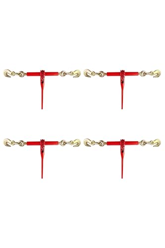 Image of 4 Pack Ratchet Chain Binders 5 /16'' - 3 /8'' | Load Binder with 2 Grab Hooks | Tie Downs for Grade 70 Transport Chain | 6000 Lbs. Safe Working Load- Heavy Duty Ratchet Binders for Towing