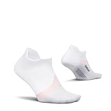 Feetures Elite Light Cushion No Show Tab Ankle Socks - Sport Sock with Targeted Compression - White Rose, Medium (1 Pair)