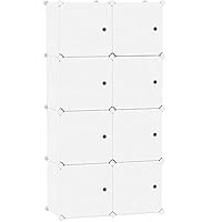 C&AHOME Cube Storage Organizer with Doors, 8-Cube Shelf, Closet Cabinet, DIY Plastic Modular Bookshelf, Storage Shelves Ideal for Bedroom,Living Room,24.8\" L × 12.4\" W × 48.4\" H Milky UGSHS3008M