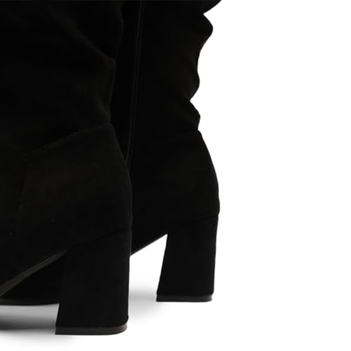 Milooey shoes Women's Slouchy Chunky Mid Heel Wide Calf Boots Fashion Square Toe Knee High Boots Side Zipper Fall Winter Ladies Shoes Size 4-16 Us4