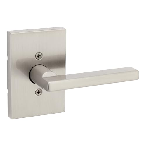 Kwikset Halifax Dummy Door Handle, Single Sided Lever for Closets, French Double Doors, and Pantry, Satin Nickel Non-Turning Reversible Interior Push/Pull Lever, with Microban Protection by Kwikset - Used condition - CA$17.68